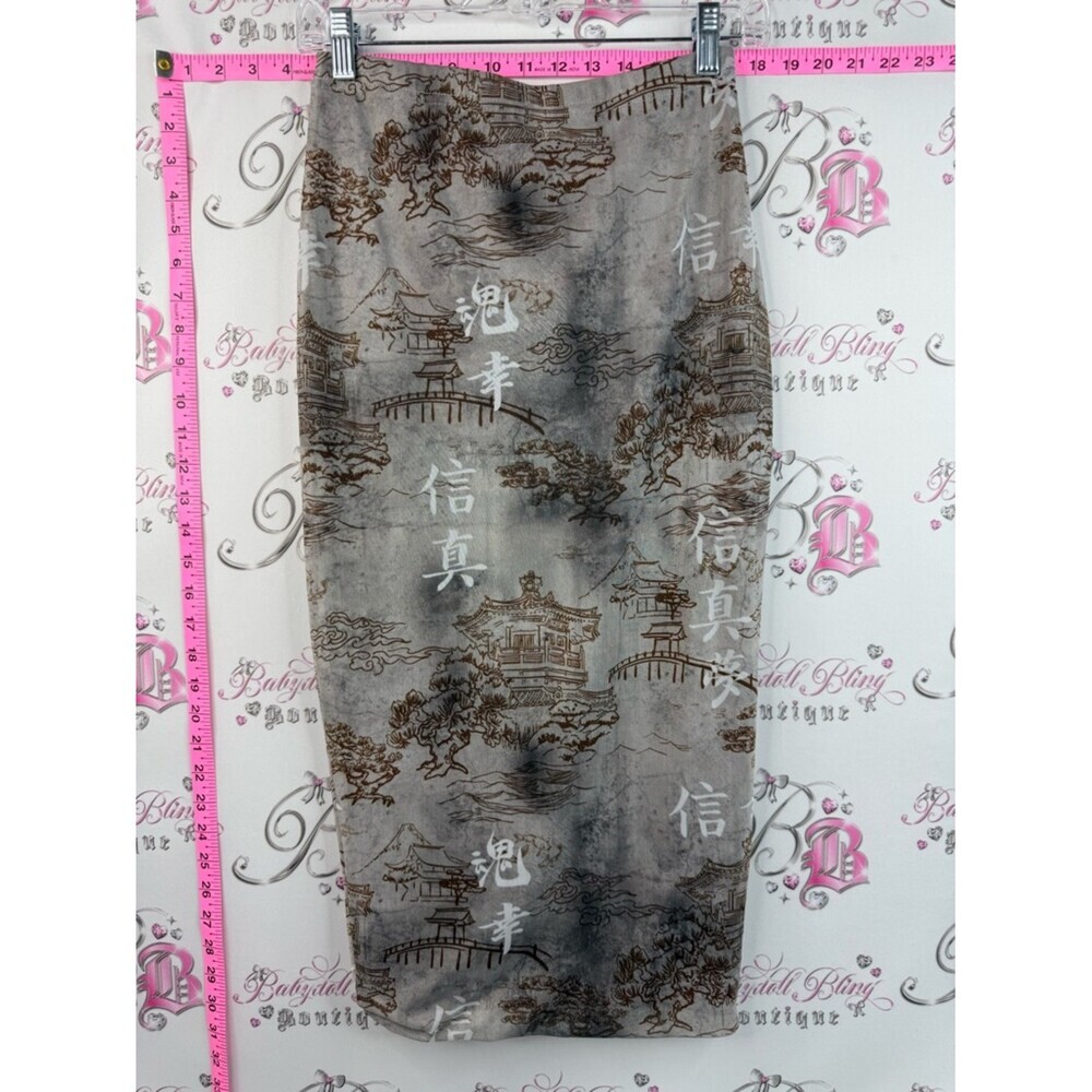 PrettyLittleThing skirt china print Gray and Brown Scenic Print Pencil Skirt